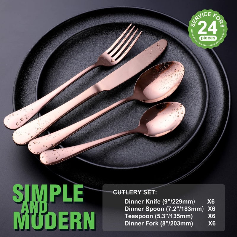 OGORI Copper/Rose Gold Silverware Set, OGORI 24-Piece Stainless Steel Flatware Set, Service of 6 - Image 4